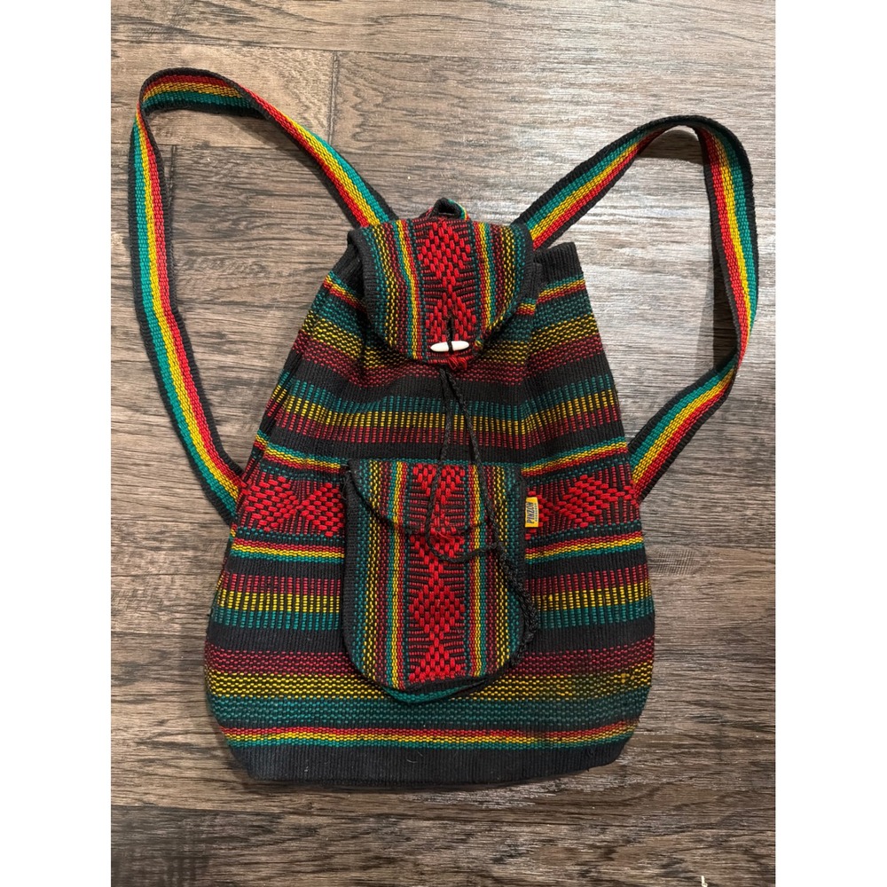 Pinzon Rasta Woven Backpack Striped Bohemian Reggae Festival Bag Bob Marley